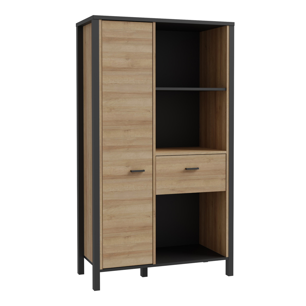 High Rock Wide Shelf Unit in Matt Black and Riviera Oak